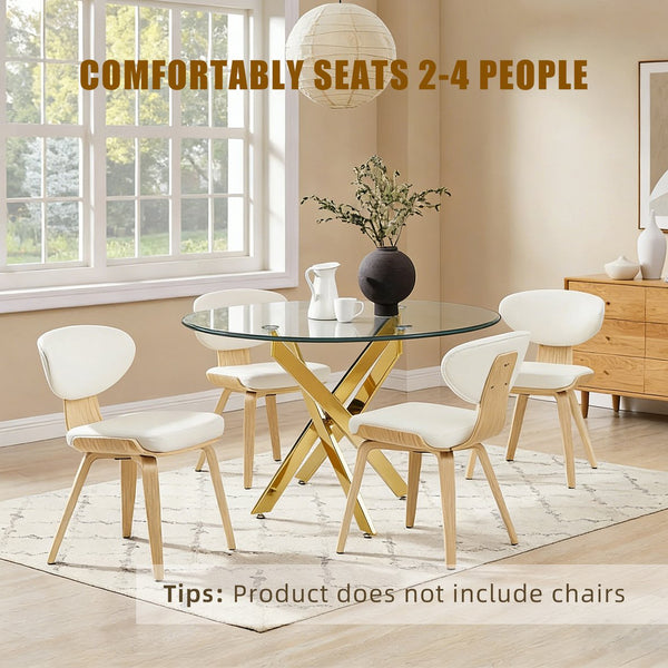 English Elm Modern Round Tempered Glass Dining Table with Glam Gold Iron Base for Compact Spaces Golden W3590S00009