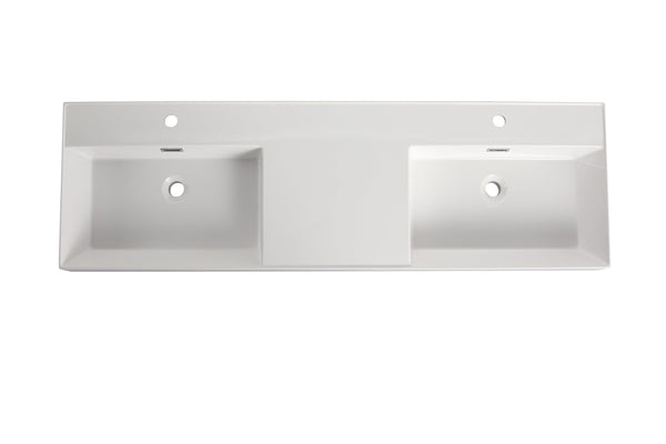 English Elm 60 Inch Bathroom Resin Sink Gloss White GRB60120DMO – Durable Modern Resin Top, Sleek Contemporary Design, Long-Lasting Finish W99970319