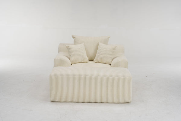 English Elm Oversized corduroy chaise lounge with ottoman, plush boneless sofa, ergonomic pillows for relaxing comfort Beige W1901P278402