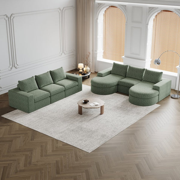 English Elm Chenille Curved Sectional Sofa with Chaise and Neck Pillows, Slow-Rebound Comfort, Sturdy Iron Support Green W834S00480