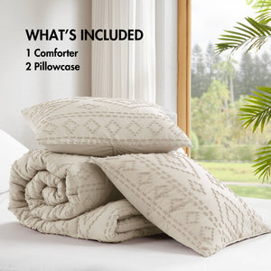 JLA Home 510 Design - Comforter tufted boho mini set with geometric stitch detail, breathable microfiber, OEKO‑TEX certified cozy layer Beige AM10-0543