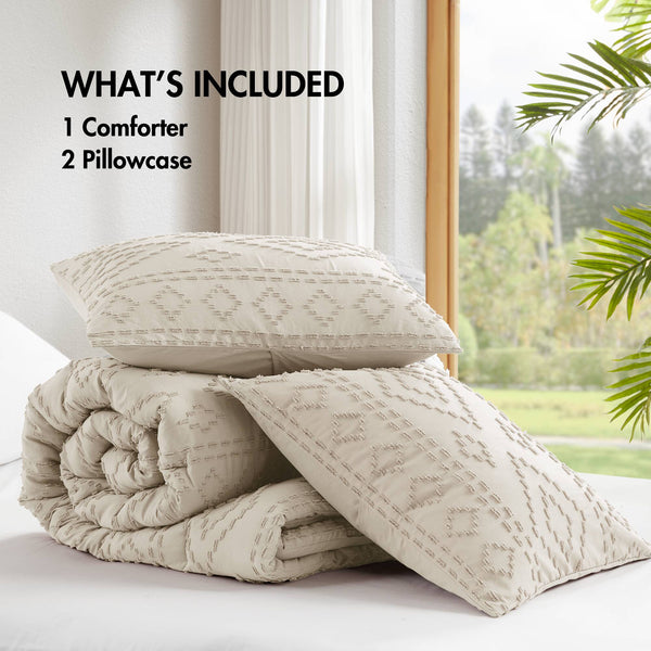 JLA Home 510 Design - Comforter Tufted Boho Mini Set with Brushed Microfiber Reverse, OEKO‑TEX Certified, Lightweight Cozy Layer Beige AM10-0542