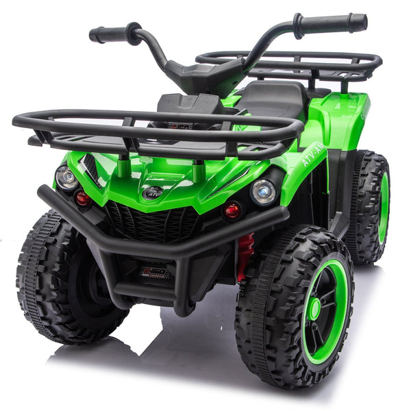 English Elm 24v Dual Motor Kids Atv Ride on with Led Lights Bluetooth Storage Racks Off Road Green W1578P390451