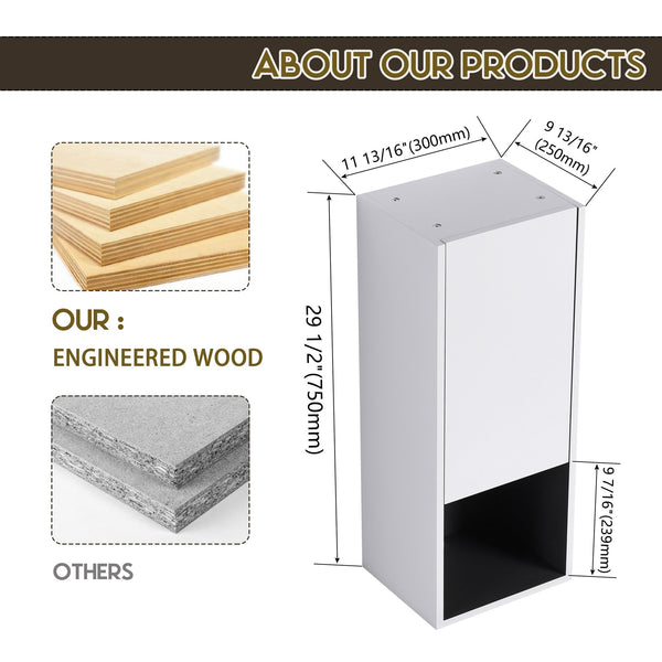 English Elm 12" Bathroom Side Cabinet - Modern Wall-Mounted Design With Soft-Close Doors For Stylish Storage W999P248645