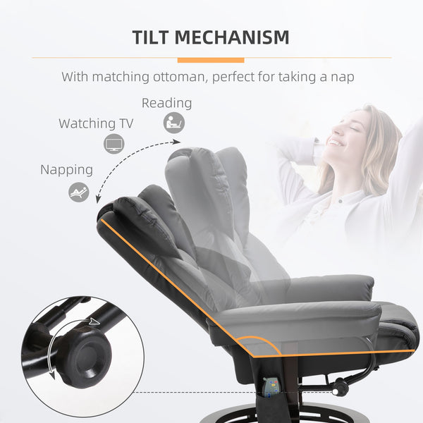 English Elm Homcom Massage Recliner Chair With Ottoman, 10 Vibration Points, 360° Swivel, Faux Leather Comfort W2225P217951
