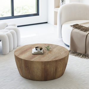English Elm 31.5" Round Drum Coffee Table Mdf Wood Grain Modern Industrial Living Room Accent W3732P495748