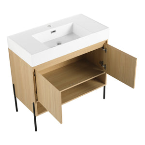 English Elm 36" Bathroom Vanity Combo With Resin Sink, Oak Finish, Stylish Storage & Easy Assembly For Modern Homes W1972S00009