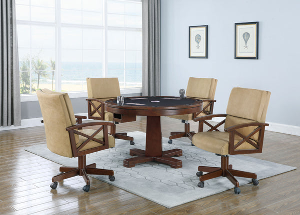 English Elm Calloway Round Convertible Game Dining Table with Tobacco Finish Pedestal Base B062S00790