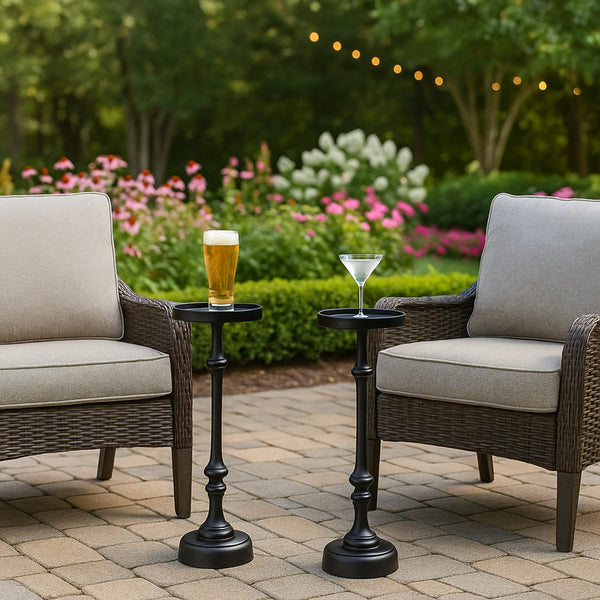 English Elm 26in. Steel Martini Side Tables Powder Coated Matte Patio Lounge Accent Set of 2 B2751P436404