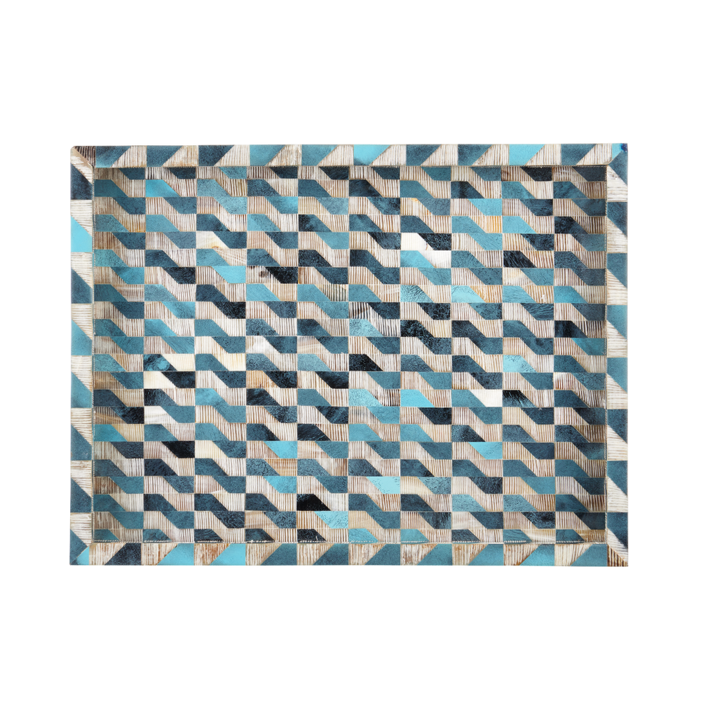 Ezra Tray - Handcrafted Blue and Brown Decorative Tray of Bone and Horn for Stylish Home Accents