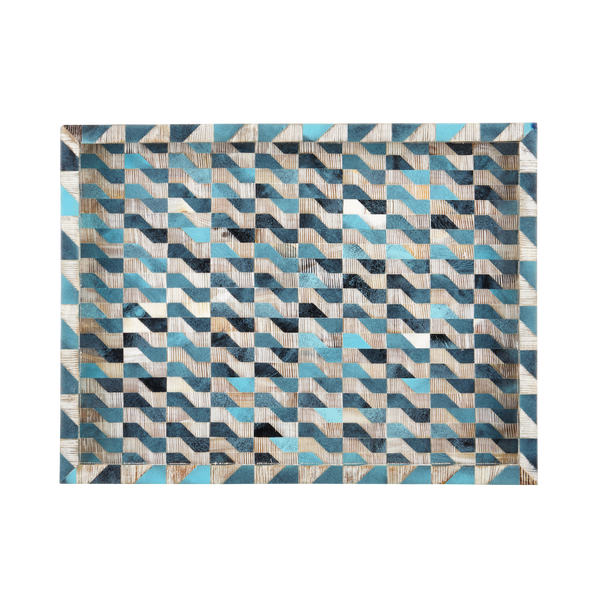 Ezra Tray - Handcrafted Blue and Brown Decorative Tray of Bone and Horn for Stylish Home Accents