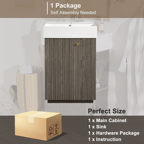 English Elm [video]21.6" Freestanding Bathroom Vanity Ceramic Sink Wavy Door Mdf Cabinet Small Bath Dark Gray N729P285504G
