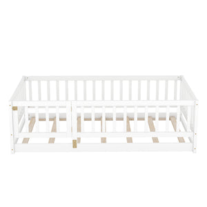 English Elm Twin Montessori Pine Floor Bed with Perimeter Fence Door and Slatted Base for Kids W1820P399071