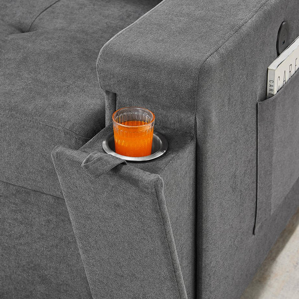 English Elm Toby Woven Fabric Sleeper Sectional with Storage Chaise Usb Ports and Coil Support Gray B061S00956