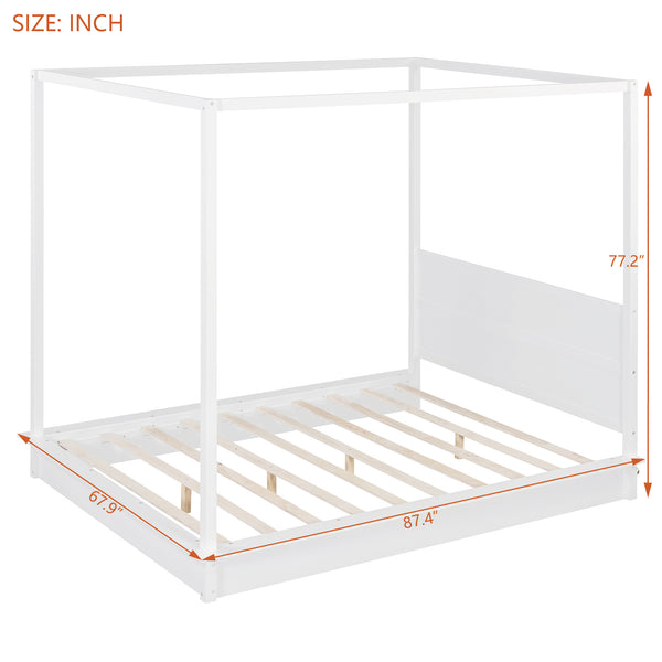English Elm Queen LED Canopy Bed Frame White – Modern Platform Queen with Support Slats, No Box Spring Needed, Stylish Curtains-Friendly Design N708P292151K