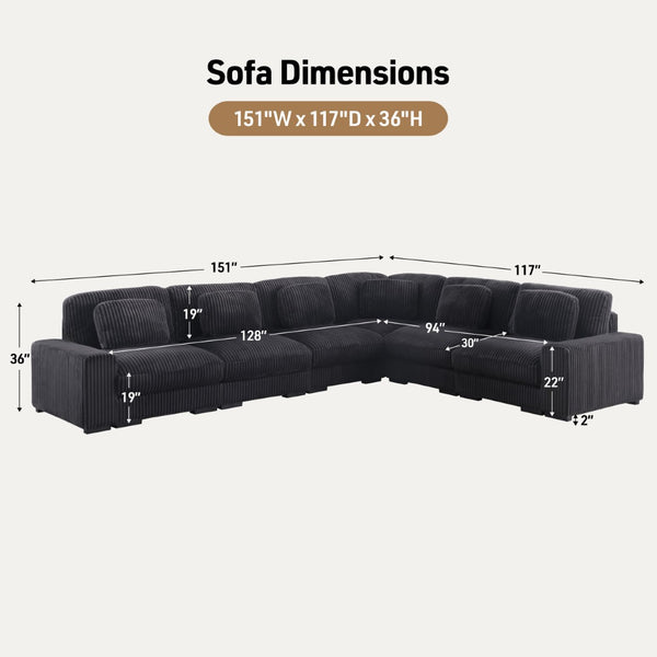 English Elm Sloane Charcoal Corduroy Reversible L-Shape Modular Sectional Sofa For Stylish Living Spaces B061S00923-GIGA