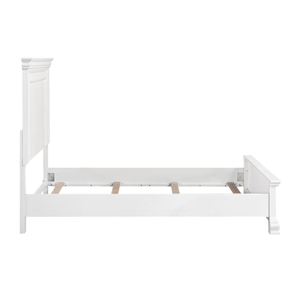 English Elm White Wood Queen Bed Frame with Tall Paneled Headboard for Traditional Bedroom B011S02480