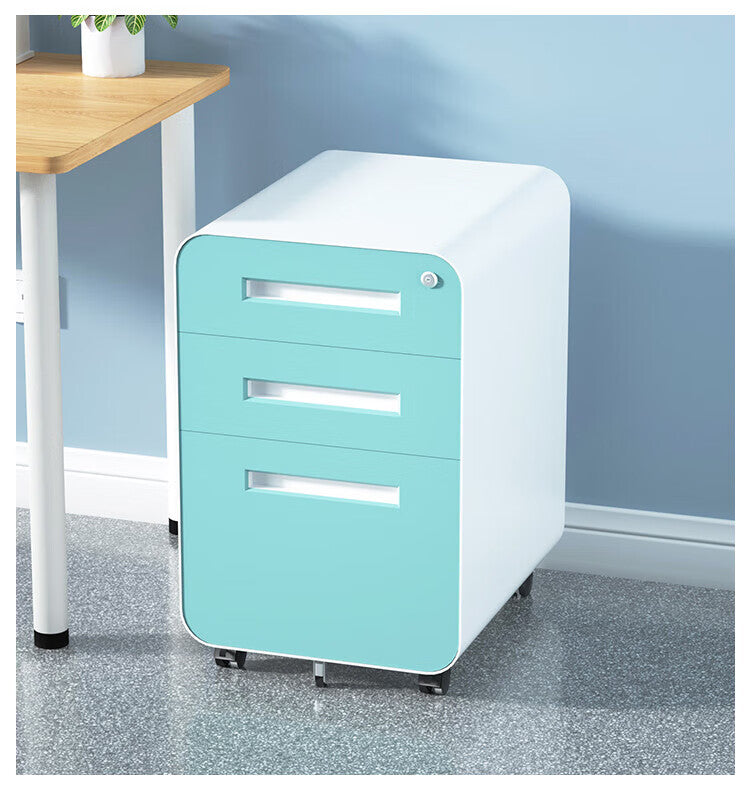 English Elm 3 Drawer Rolling Steel File Cabinet with Locking Drawers and Anti-tip Wheeled Base W1247P189967