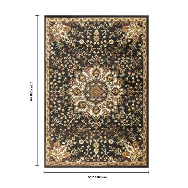 English Elm Classic Medallion Area Rug Low Pile Ornate Symmetrical Design for Dining Living Rooms B186P452298
