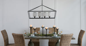 English Elm 41.7x14.2x23.8" Matte Black Iron Chandelier White Glass Panels Industrial Dining Foyer W2078P411229