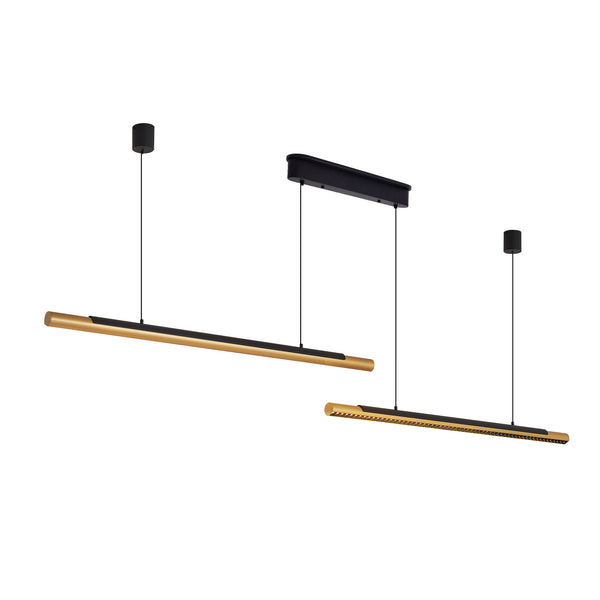 English Elm 75-inch Modern Black and Gold LED Pendant Light with Dimmable Remote, CRI90, Adjustable Dual Tubes for Dining Living Kitchen Ambiance W2312P375019