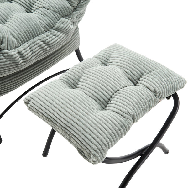 English Elm Lazy Chair Plush Ottoman Lounge Chair with Ergonomic Back, Side Pocket, Steel Frame Comfort Light Green W640P271556