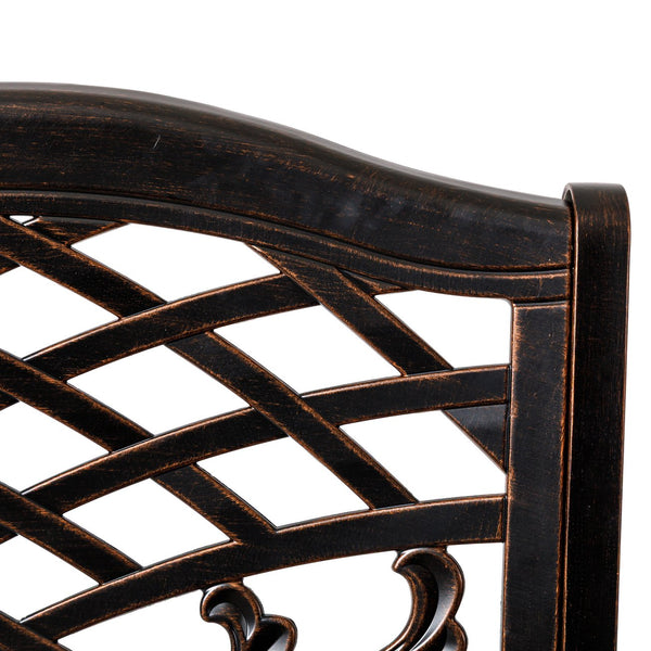 English Elm Phoenix Cast Aluminum Outdoor Dining Arm Chairs Ornate Lattice Scroll Garden Patio Set Copper N776P381164C