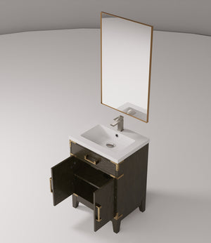 English Elm Brown Oak Single Bath Vanity 24" W x 18" D with Acrylic Top, 18" Mirror & Chrome Gooseneck Faucet Set B2731S02000