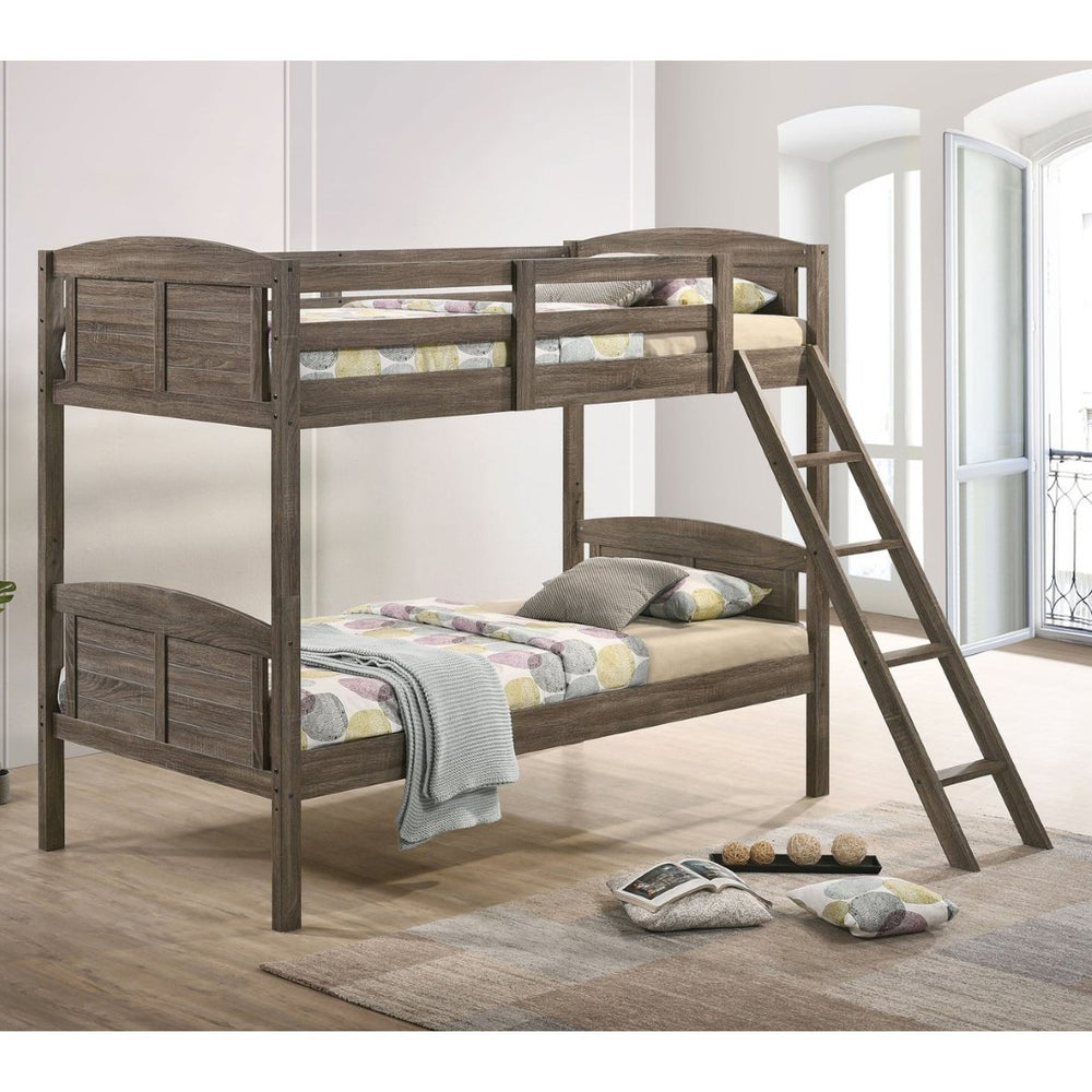 English Elm Wiley Rustic Weathered Brown Twin-Over-Twin Bunk Bed With Ladder – Perfect For Kids' Rooms! B062S00982-GIGA