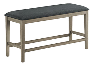 English Elm Bench, 46" Transitional Upholstered Dining/Kitchen Bench in Antique Grey Wood with Padded Black Seat, 250 lb Capacity B2710P287014