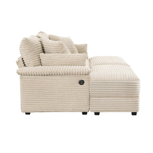 English Elm Double Chaise Sectional Sofa with Corduroy Upholstery Usb Charging and Storage Ottomans W2606P317518