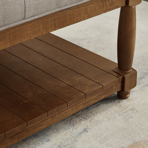English Elm Large Square Tufted Ottoman with Wood Shelf Upholstered Footrest for Living Room Linen W2186P204184