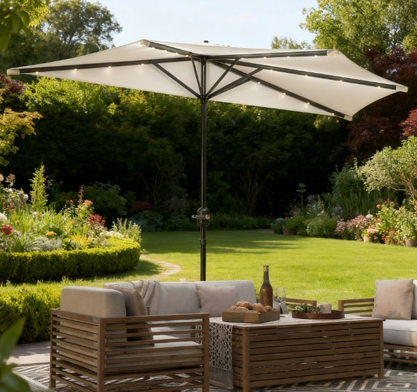 Half Patio Umbrella, Small Vented Balcony Umbrella with Crank, UPF 30+
