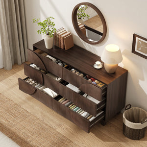 English Elm Modern Fluted 6 Drawer Dresser with Solid Wood Legs Japandi Chest for Bedroom Dark Brown N739S0000015D