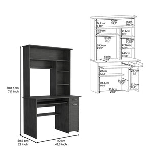 English Elm Compu Engineered Wood Hutch Desk with Keyboard Tray, CPU Door Panel, Five Shelves & Drawer Smoke Grey 35 L x 24 W x 5 H B097S00146