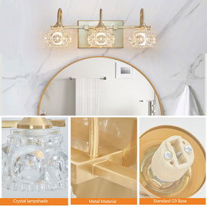 English Elm 17" Modern Crystal Bathroom Vanity Light - 3-Light Gold Wall Sconce with Clear Glass Shades, Elegant Hard-Wired Fixture W2312P374823