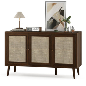 English Elm Sideboard Buffet Cabinet With 3 Rattan Doors - Stylish Walnut Storage For Entryway & Living Spaces T3623P380306-GIGA