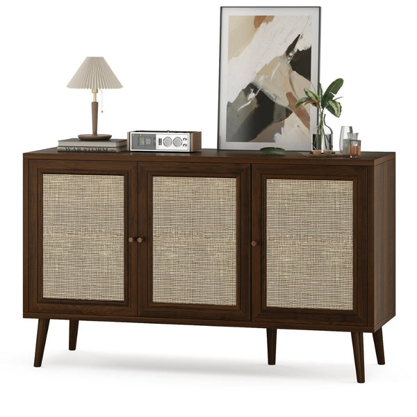 English Elm Sideboard Buffet Cabinet With 3 Rattan Doors - Stylish Walnut Storage For Entryway & Living Spaces T3623P380306-GIGA