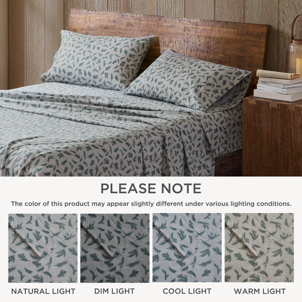 English Elm 4 Pieces Cozy 100% Cotton Flannel Sheet Set With Pine Branches Print For All-Season Comfort B035P381342