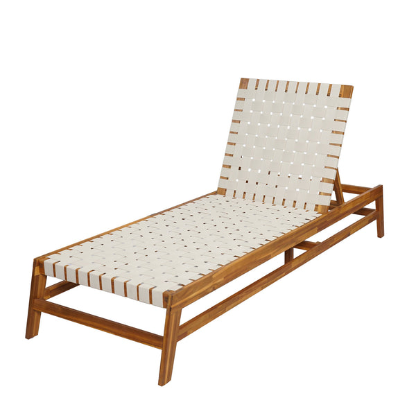 English Elm Christopher Knight Home® - Outdoor Rope Chaise Lounge with Acacia Wood Frame and Adjustable 4-Position Recline for Patio Comfort Teak,White 84.84 L x 29.13 W x 5.78 H N776P288556W