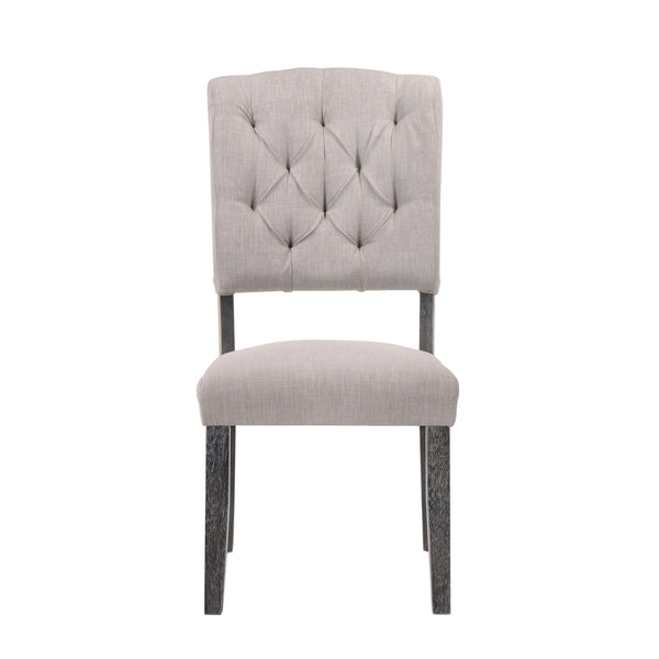 English Elm Transitional Tufted Back Dining Chairs Set of 2 – Padded Linen Upholstery, Weathered Finish Wood Frame, Rustic Charm and Comfort for Dining Rooms Gray 15 L x 45 W x 21 H B2741P345901