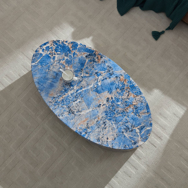 English Elm The Oval Marble Effect Fiberglass Coffee Table Low Profile Contemporary Living Room Blue W2085P374184
