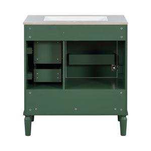 English Elm Traditional 30" Bathroom Vanity with Ceramic Basin, Soft-Close Door & Drawers, Gold Handles, Durable Wood Finish Green N729P184479F