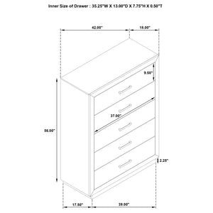 English Elm Gibbons Five Drawer Chest with Chrome Pulls and Mitered Trim for Modern Bedrooms B062P447735