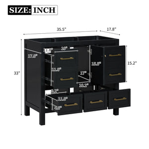 English Elm 36'' Bathroom Vanity Cabinet - Modern Solid Wood Freestanding Storage With 5 Drawers & Soft-Close Doors N710P256102B