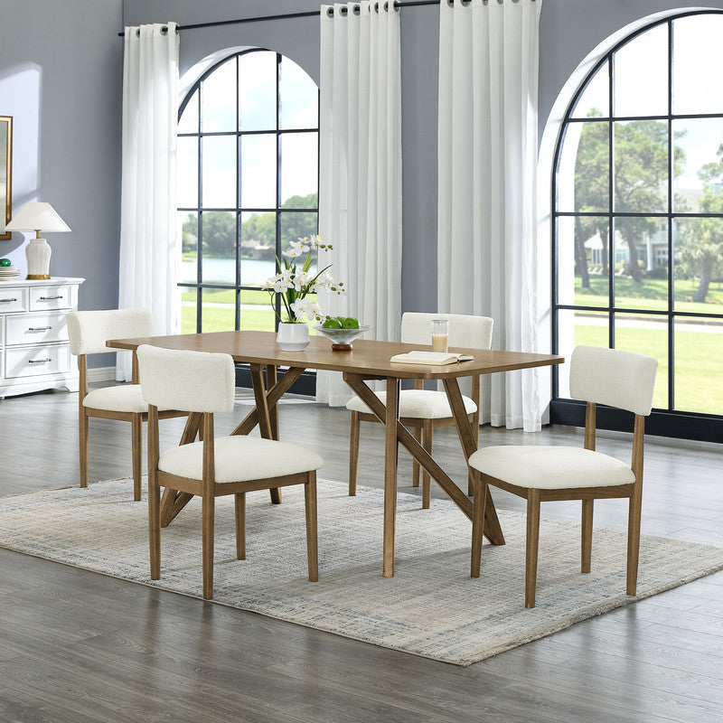 English Elm Dafne 5 Piece Walnut Oak Rectangular Dining Set with Sherpa Upholstered Chairs B2749S00318