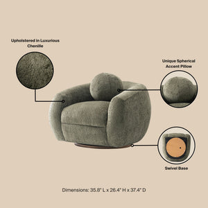 English Elm Lounge Swivel Accent Chair Olive Chenille Upholstered with Birch Frame for Living Rooms B365P398017