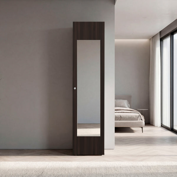 English Elm Deftones Tall Narrow Wenge Cabinet Four Shelves Slim Floor to Ceiling Bedroom Storage B128P485414