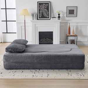 English Elm Queen Foldable Sofa Bed Plush Chenille Futon with High-Density Foam Convertible Sleeper Mattress Comfort Dark Gray W1829P280219
