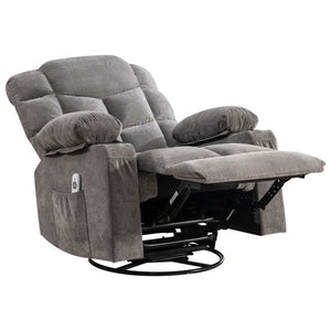 English Elm Oversized Swivel Recliner with Massage Heating Linen Upholstery and Usb Port Gray W1521P411670